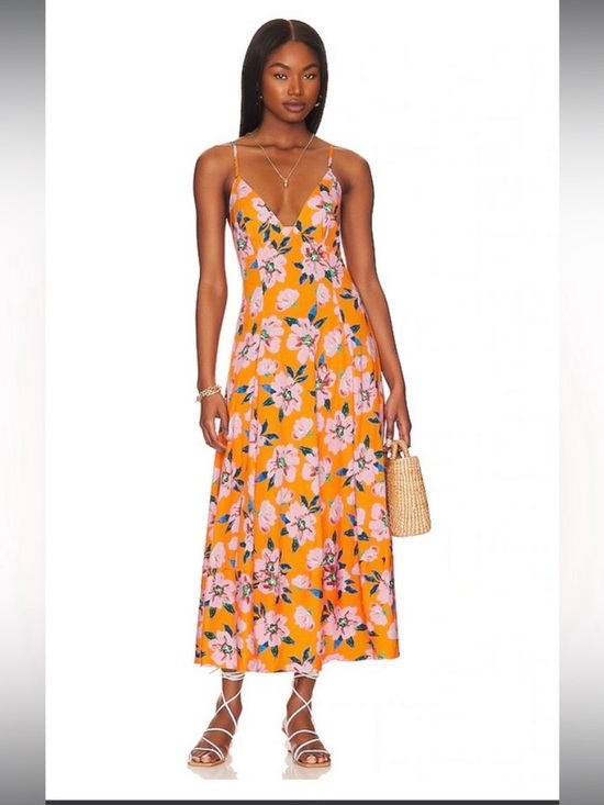 Free People Dresses & Skirts - Free People Orange Floral Spaghetti Strap Maxi Dress